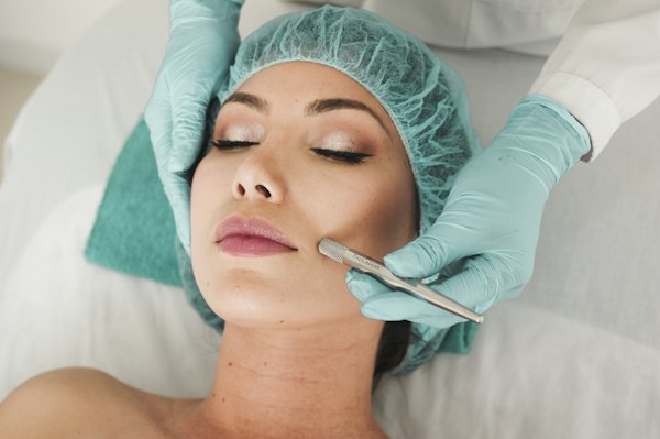 Facial treatment in progress at the salon